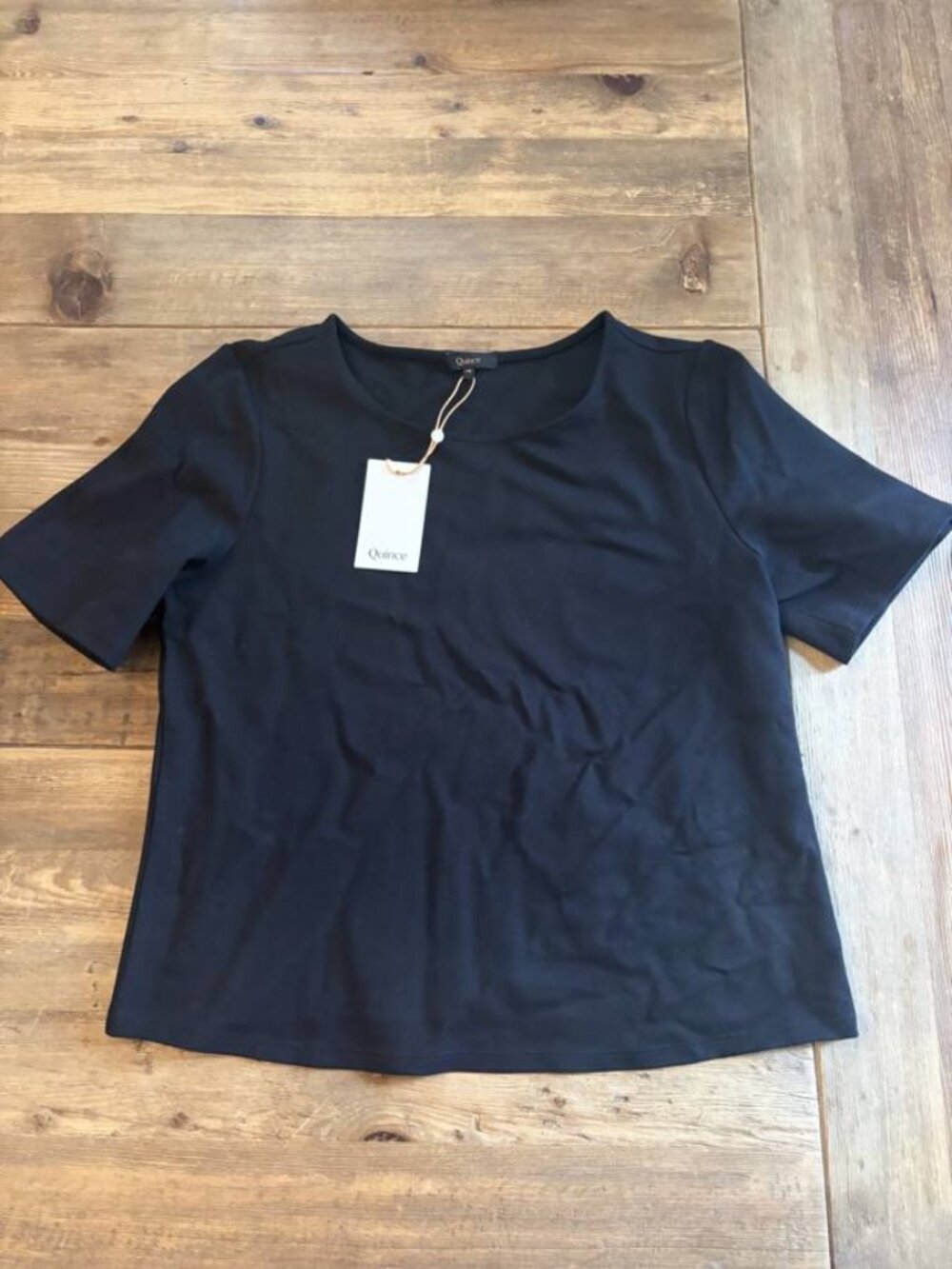 NWT Quince Black Short Sleeve Scoop Neck Top Size M